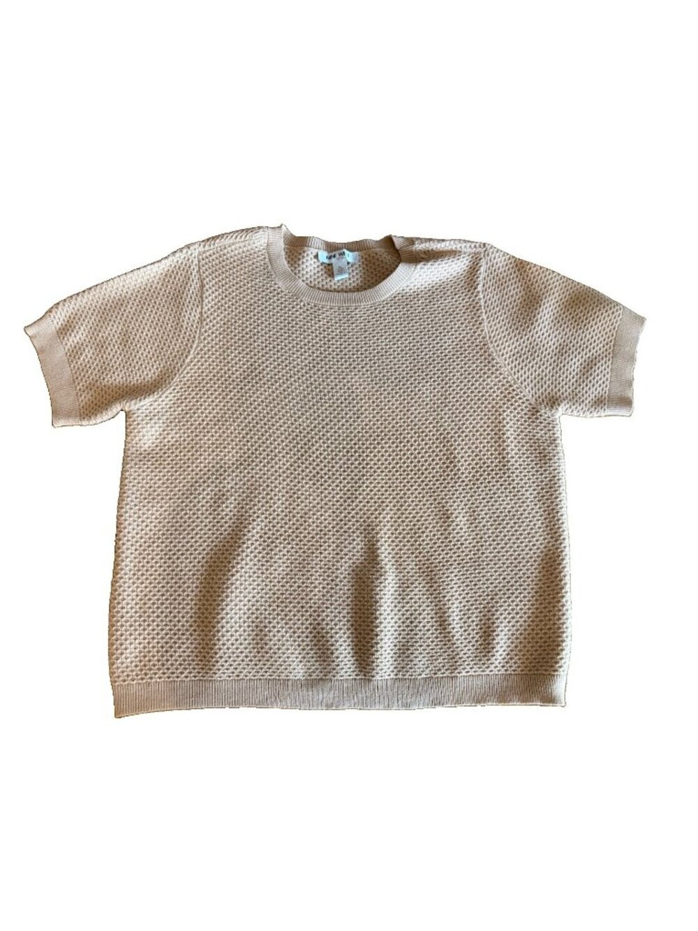 Nine West Jeans Women's Beige Textured Waffle-Knit Crew Neck Pullover Top XL